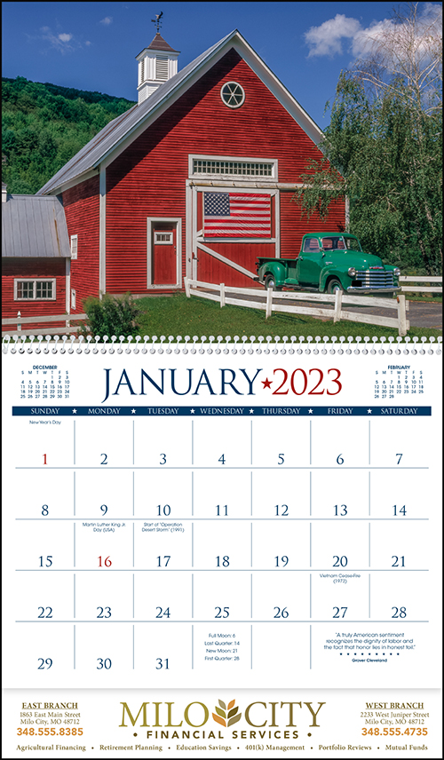 I Love America Spiral Bound Wall Calendar for 2023